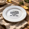 Personalised Fish And Chips Enamel Dinner Plate